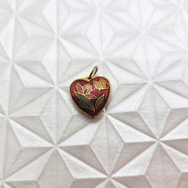 Tiny Double Sided Puffy Heart Cloisonné Pendant