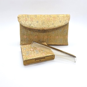 Vintage Britemode Brocade Mini Clutch med Matchande Kompaktväska och Kam