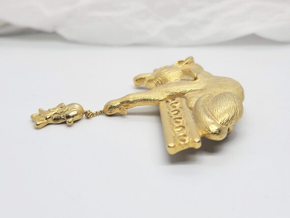 Gold Tone JJ Cat & Mouse Brooch - image 4