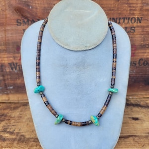 Vintage Turquoise and Brown Pen Shell Heishi Bead Necklace