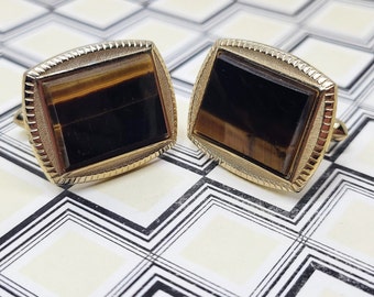 Épingle à Cravate Et Boutons De Manchette Swank Goldtone Tigereye - Occasion - Pour Homme