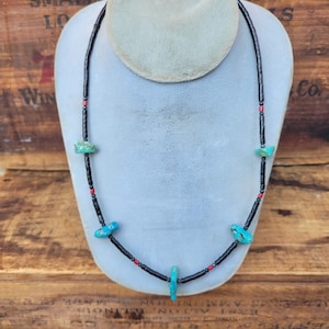 Vintage Turquoise and Black Pen Shell Heishi Bead Necklace