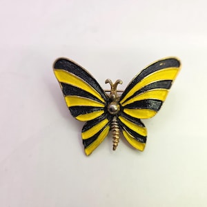 Vintage Yellow and Black Enameled Butterfly Pin