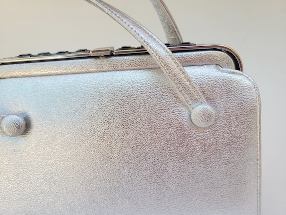 Silver Metallic Top Handled Handbag - image 5