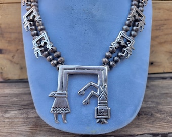 Sterling Rainbow Yei Squash Blossom Necklace, Vintage Southwest Jewelry