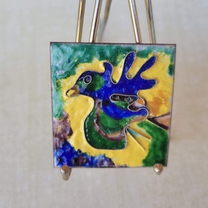 Small Enameled Bird Copper TIle