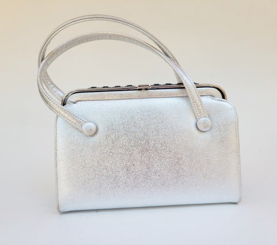 Silver Metallic Top Handled Handbag - image 1