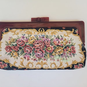 Long Tapestry Kiss Lock Clutch