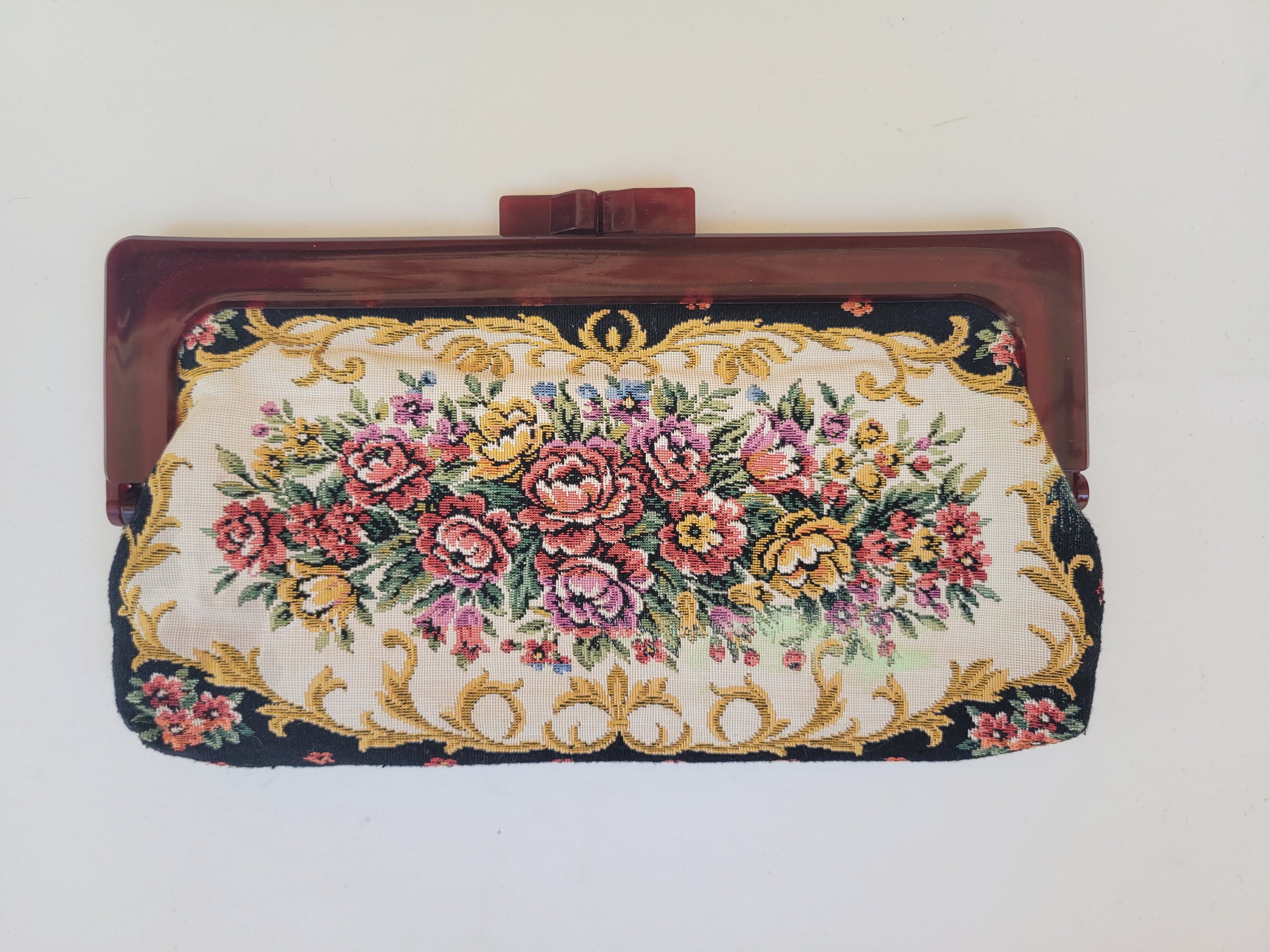 Long Tapestry Kiss Lock Clutch