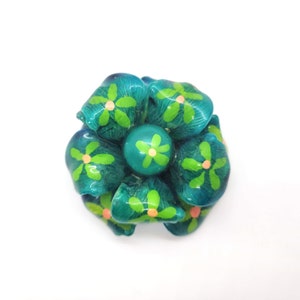 Vintage Chunky Blue Green Resin Flower Brooch
