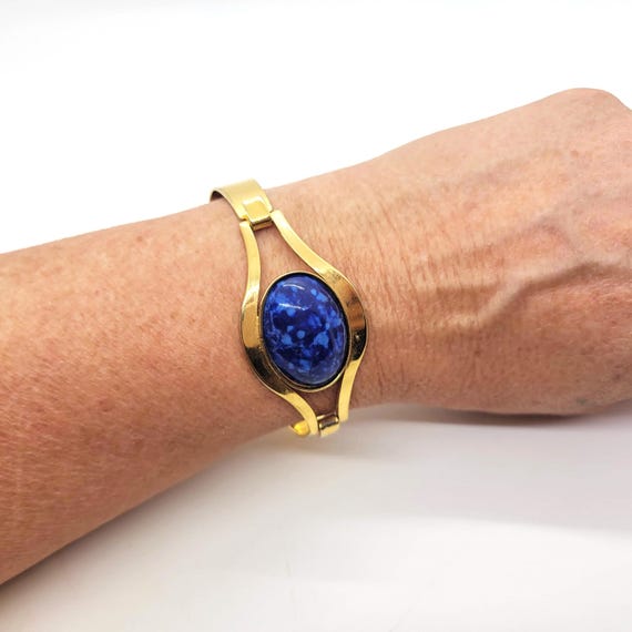 Blue Hinged Bangle Bracelet - image 5