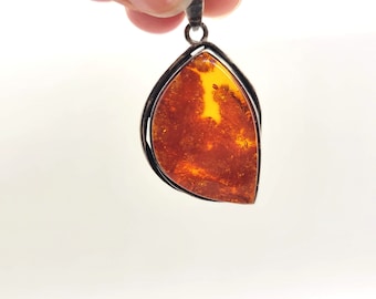 Large Sterling & Amber Pendant