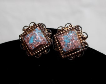 Faux Goldstone & Turquoise Lucite Stone Clip On Earrings