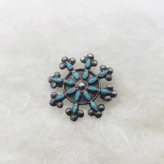 Zuni Turquoise Petit Point Snowflake Pin - image 1