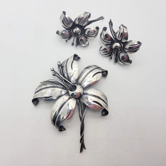 Sterling Silver Maricela Taxco Flower Brooch and … - image 10