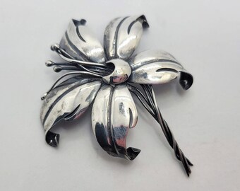 Taxco Dulce Plateros工房メキシコシルバー925 ブローチ Sterling Silver Maricela Taxco Flower Brooch and Earrings Set - Etsy