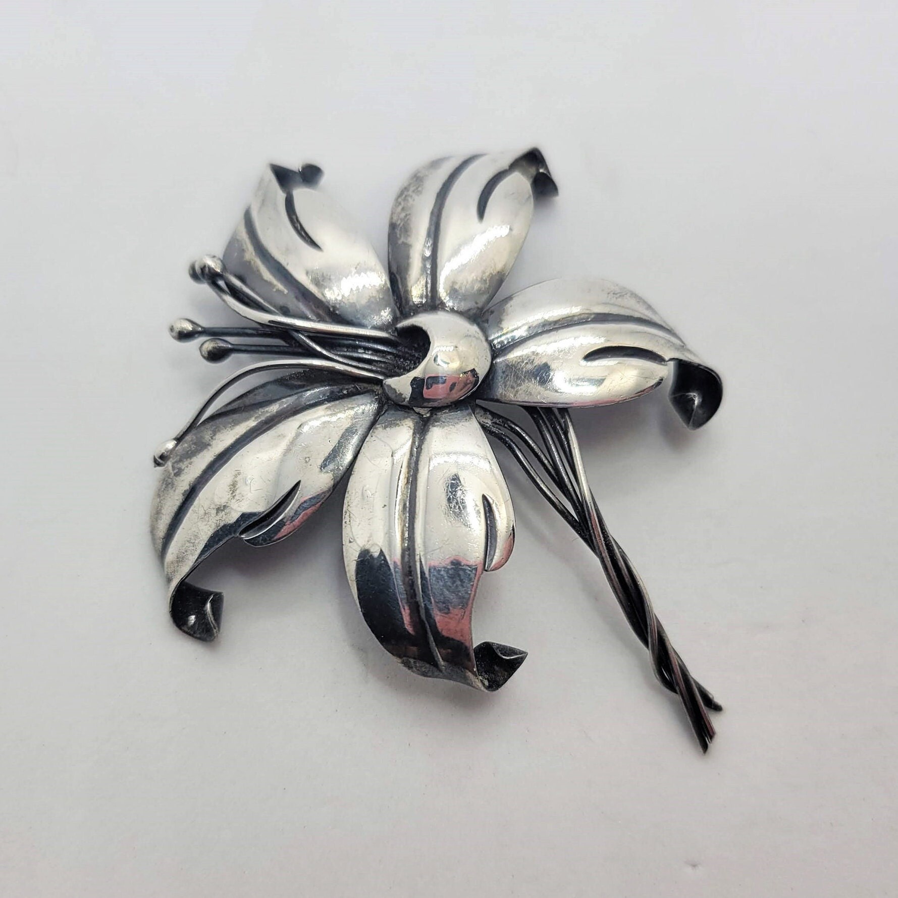 Sterling Silver Maricela Taxco Flower Brooch and Earrings Set - Etsy