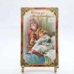 Antique 1910 Tuck&#39;s Christmas Postcard – Santa & Child, Embossed Victorian Holiday Card