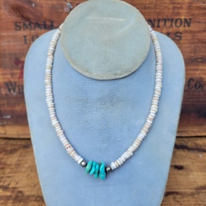 Vintage Turquoise Nugget and Shell Heishi Bead Necklace