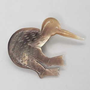 Vintage Carved Mother of Pearl Kiwi Bird Pin