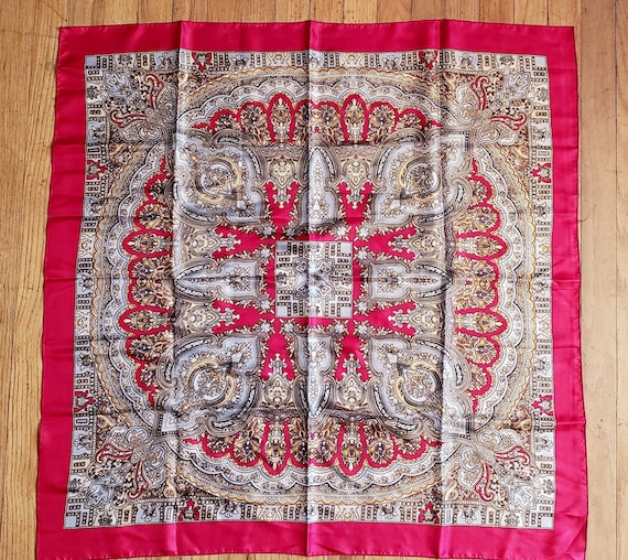 Vintage Large Red Architectural Scarf - image 1