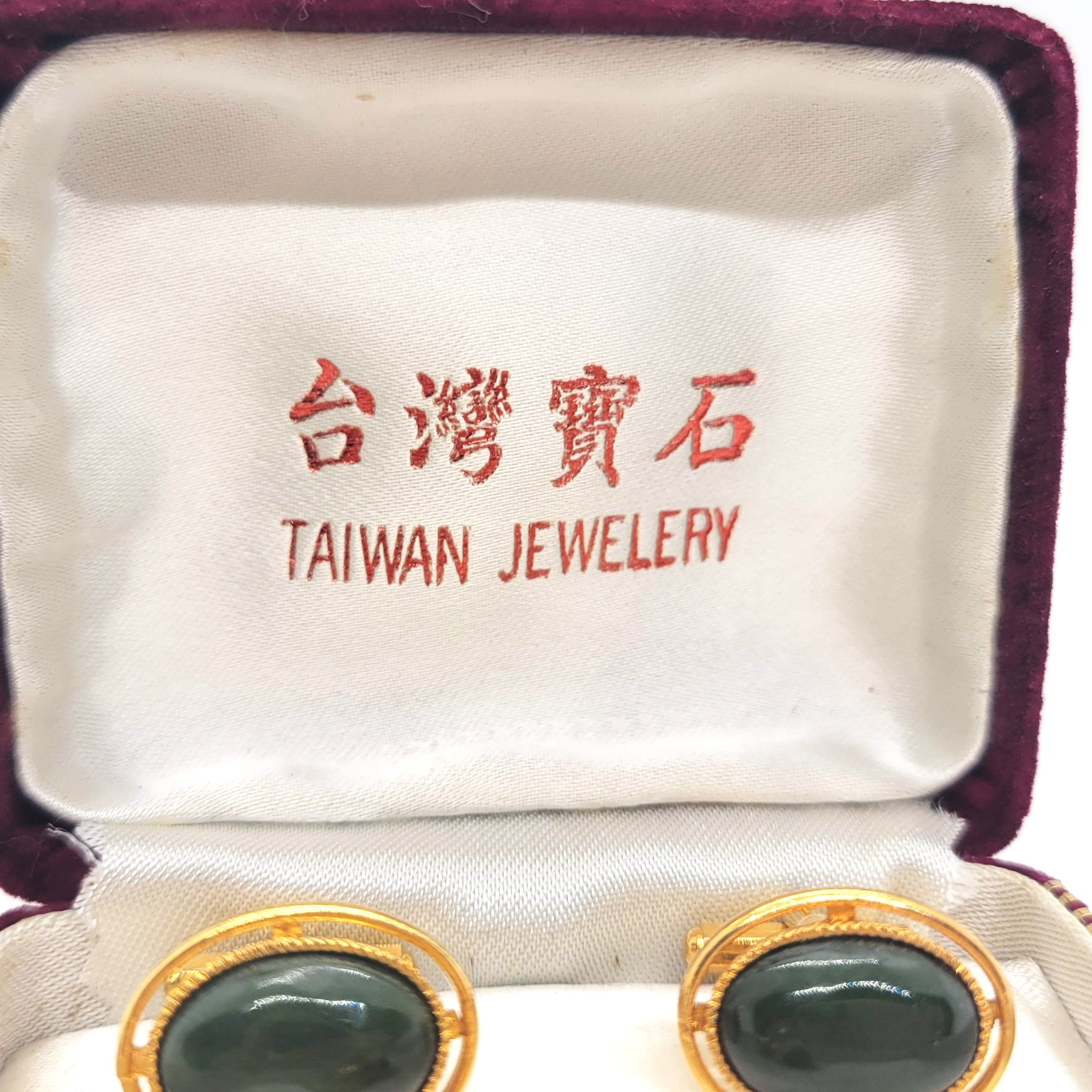 台湾ジュエリー 翡翠カフスボタン＆ネクタイピン オリジナル