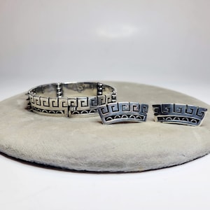 Taxco Sterling Modernist Bracelet and Earrings Set