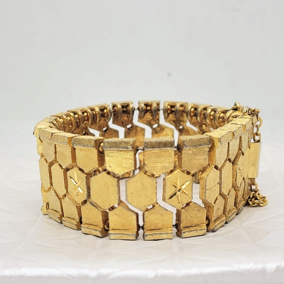 BSK Wide Gold Tone Star Bracelet Etsy