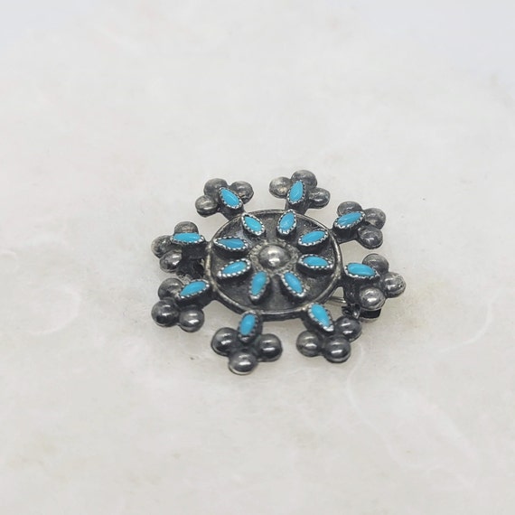 Zuni Turquoise Petit Point Snowflake Pin - image 2