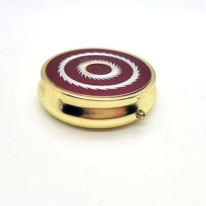 Vintage Pill Box with Red and Silver Bright Cut Lid