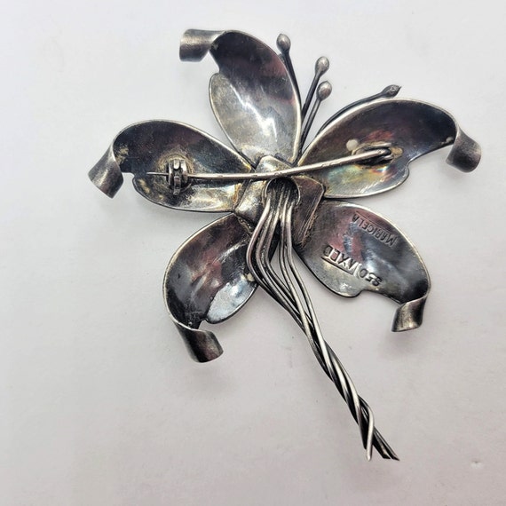 Sterling Silver Maricela Taxco Flower Brooch and … - image 4