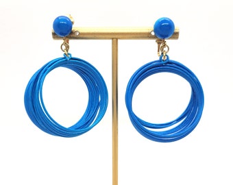 Oversized Blue Wire Hoop Clip On Earrings