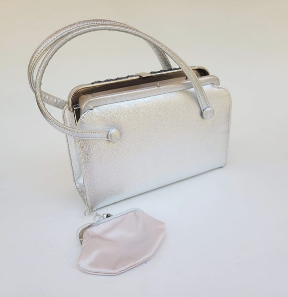 Silver Metallic Top Handled Handbag - image 2