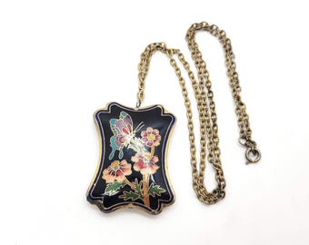 Vintage Stort fjärilshänge Dubbelsidig Cloisonné