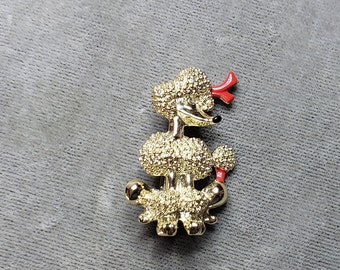 Gold Tone and Enameled Poodle Pin