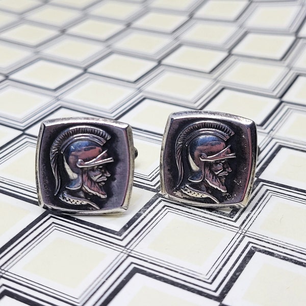 Hickok Silver Plate Roman Centurion Cameo Cuff Links