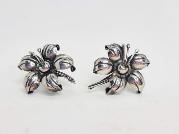 Sterling Silver Maricela Taxco Flower Brooch and … - image 6