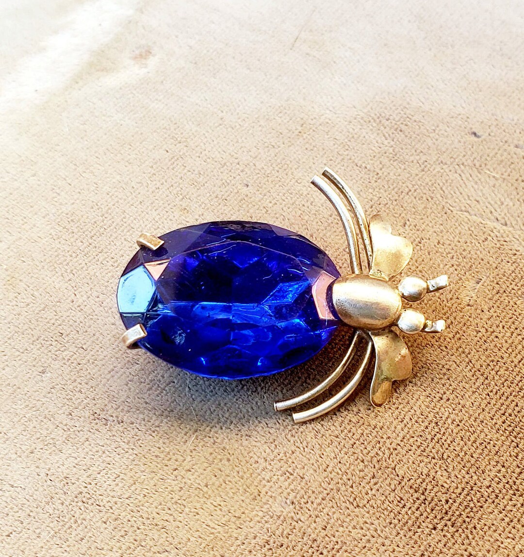 ブルーラインストーンバグブローチスターリング - Etsy 日本
