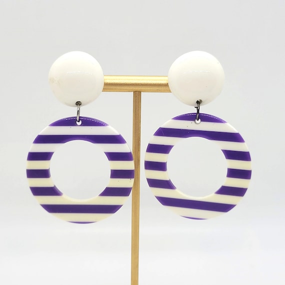Purple Striped Hoop Clip On Earrings