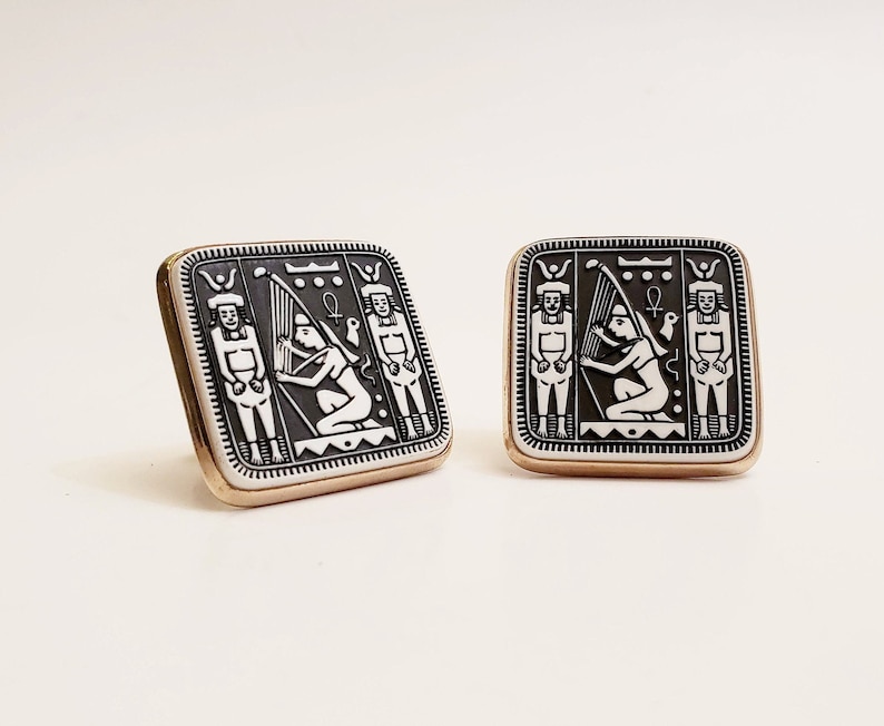 Vintage Egyptian Revival Hieroglyph Cuff links