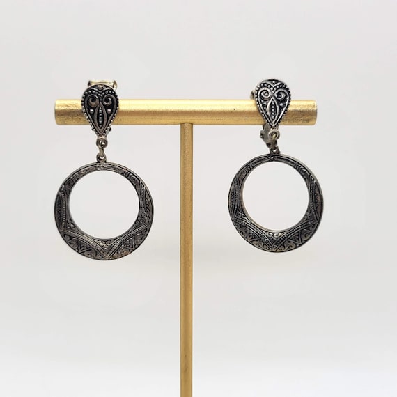 Faux Damascene Clip On Hoop Earrings