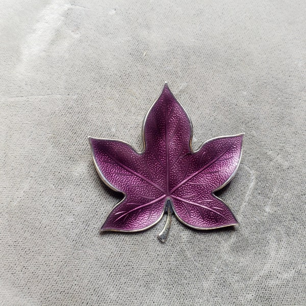 Brodrene Bjorklund Purple Guilloche Maple Leaf Brooch