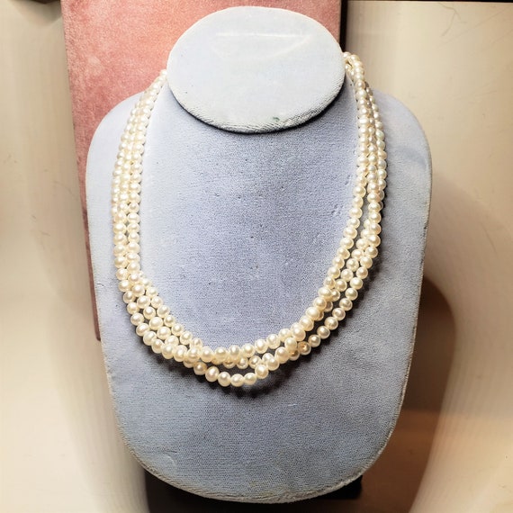 3 Strand Baroque Freshwater Cultured Pearl Neckla… - image 2