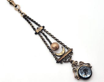 Victorian Gold Filled Watch  Fob With Onyx Intaglio Spinner