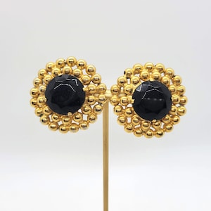 Les Bernard Black Rhinestone Clip On Earrings