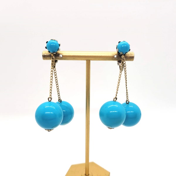 Turquoise Ball Dangle Clip On Earrings