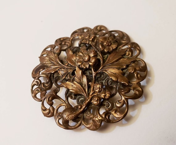 Art Nouveau Brass Brooch / Sash Pin - image 1