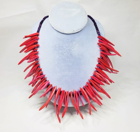 Dyed Coconut Shell Pink Statement Necklace - image 1