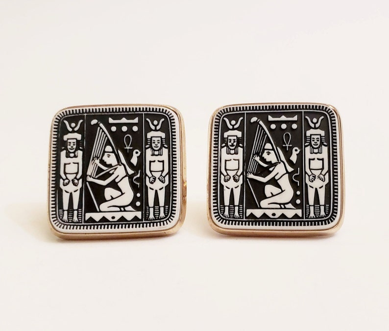 Vintage Egyptian Revival Hieroglyph Cuff links