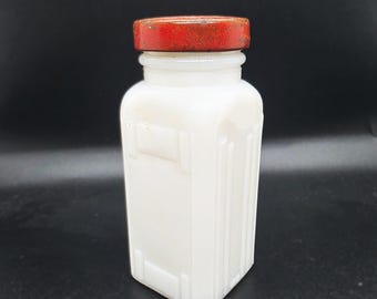 3 Milk Glass Spice Jars Griffith Labels Intact Vintage 1940s-50s